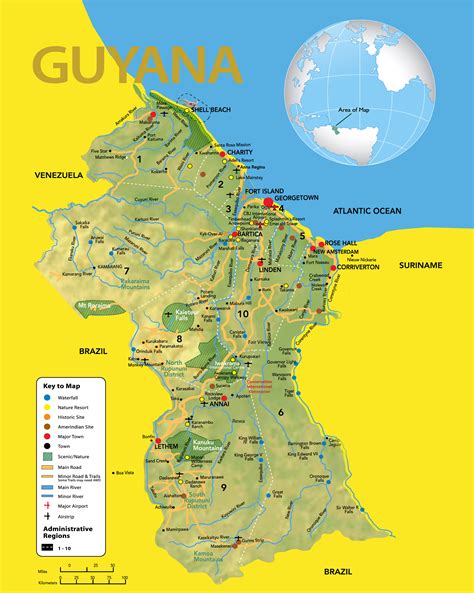 Large Detailed Travel Map Of Guyana Guyana South