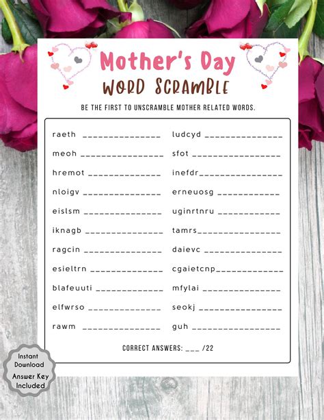mother  day games printable printable word searches