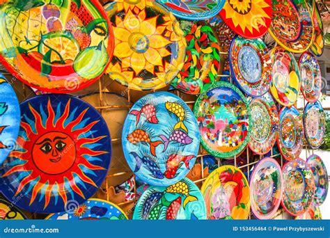 colorful handmade decorative mexican plates   patterns  editorial stock image image