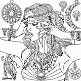 Hippie Recolor Hipster Witch Dreamcatcher Dover sketch template