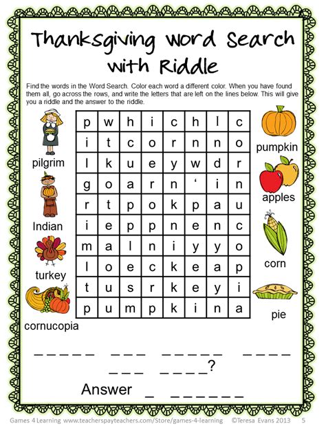 alternative games thanksgiving word puzzles freebie