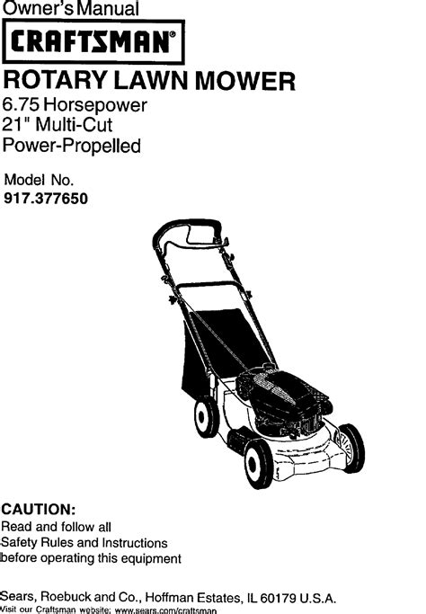 Craftsman 917377650 User Manual Gas Walk Behind Lawnmower Manuals And