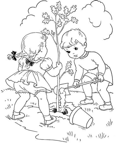 children planting trees coloring pages coloring  pinterest