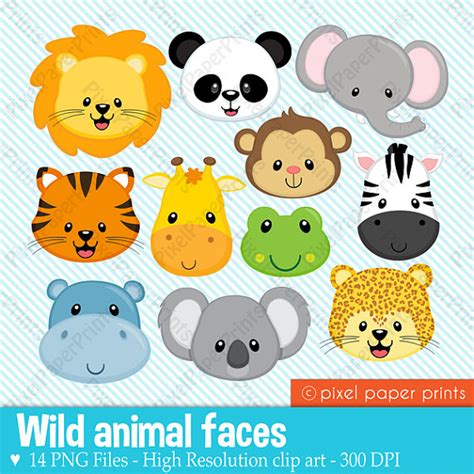 animals clip art wild animal faces clipart set digital etsy animal