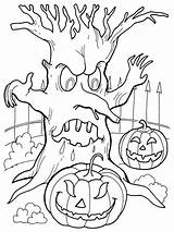Halloween Coloring Pages Spooky Scary Print Choose Board Printable Tree sketch template