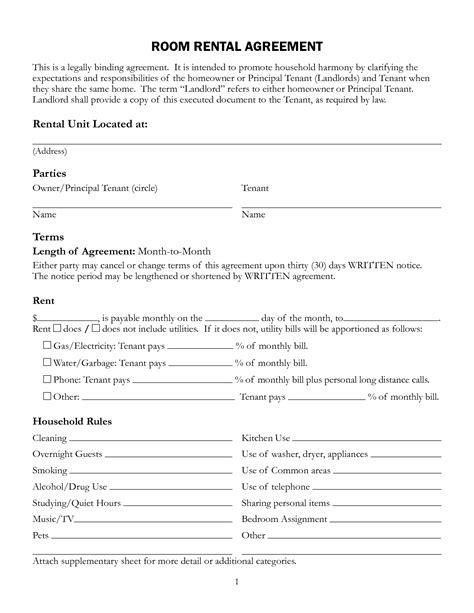 room rental agreement template google search room rental agreement