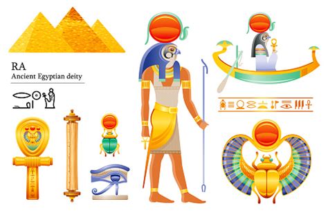Ancient Egyptian Sun God Ra Icon Set Falcon Sun Deity