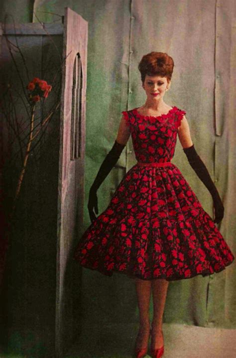 harper s bazaar 1960 red rose dress full skirt cocktail