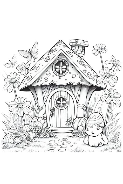 fairy house coloring page  adults adult coloring pages