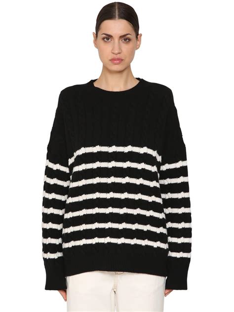 Loewe Striped Wool Knit Sweater In Black White Black Lyst