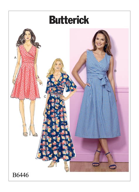 B6446 Misses Pleated Wrap Dresses With Sash Butterick Patterns