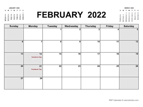 february  calendar  holidays calendarlabs