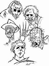 Horror Sketchite Voorhees Terror Páginas Coloriages Trippy Adultes Frankenstein Krueger Adultos Erwachsene Leatherface sketch template