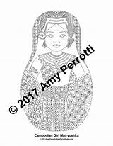 Cambodian Coloring Sheet Dancer Doll Traditional Printable Dress Amyperrotti sketch template