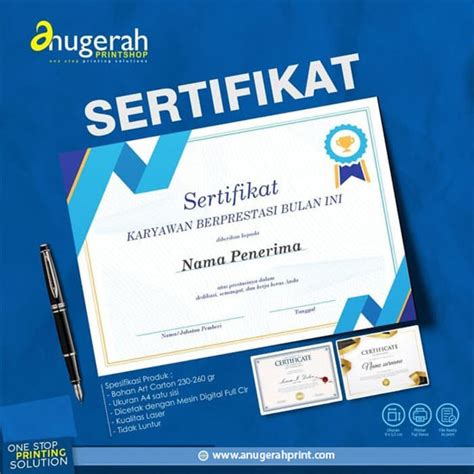 sertifikat  linen anugerah printcom
