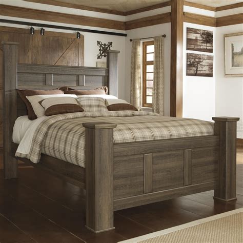 signature design  ashley juararo transitional queen poster bed vandrie home furnishings