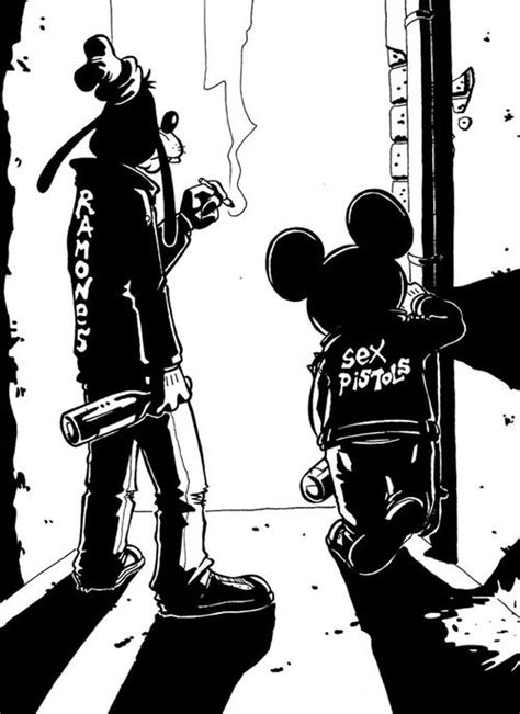mickey mouse goofy wearing leather jackets as punks disney ramones sexpistols illustration