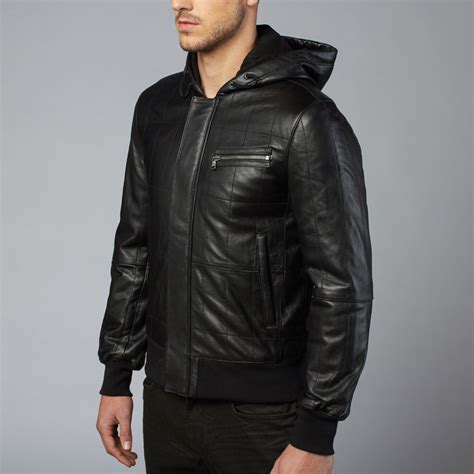 hooded leather bomber jacket black  john varvatos star usa