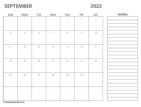 september  printable calendar  holidays