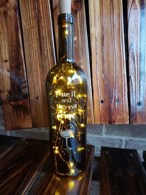 Etched Wine Bottled With Lights Custom Etched Wine Bottle Laser