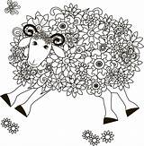 Sheep Stress Stok Bloemen Kleurplaten Antistress Schapen Vectorillustratie sketch template