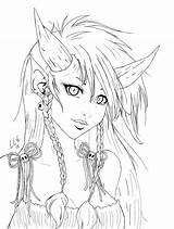 Demon Girl Lineart Bust Coloring Pages Deviantart sketch template