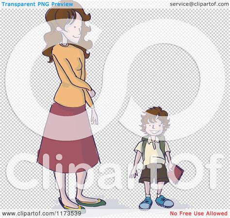 cartoon of a mother looking down at her son while waiting