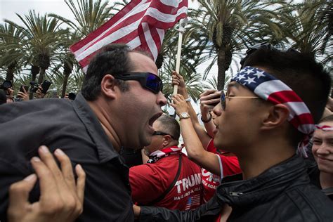 trump supporters chant racist  anti gay slogans  demonstrators  rally  california