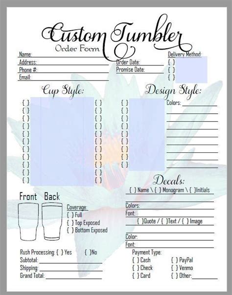 tumbler order form template