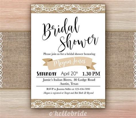 Rustic Burlap Vintage Lace Bridal Shower Invitation Printable Bridal