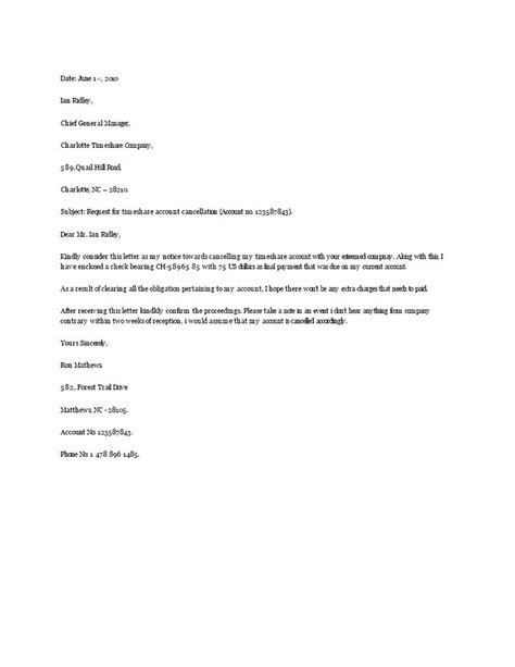 timeshare cancellation letter   write  timeshare cancellation