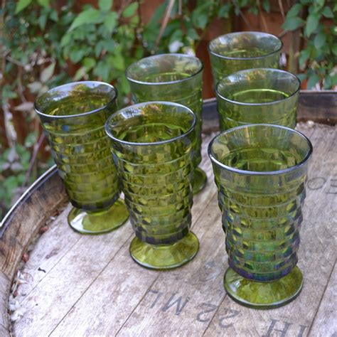 Large Whiethall Green Drinking Glasses Set Of Six