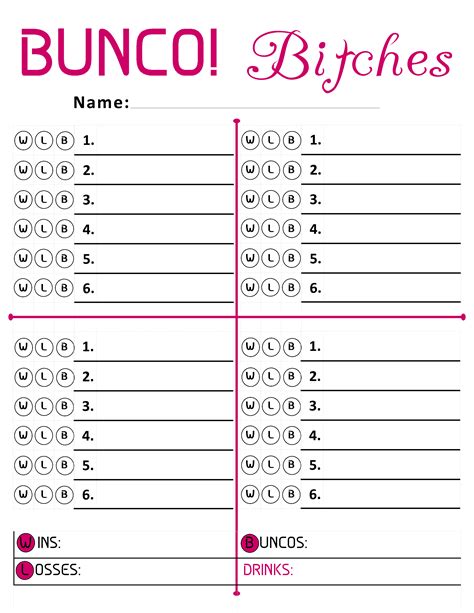 printable bunco game sheets  printable