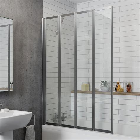 Bathroom 4 Panel Folding Bath Shower Screen Chrome 1000mm Reversible