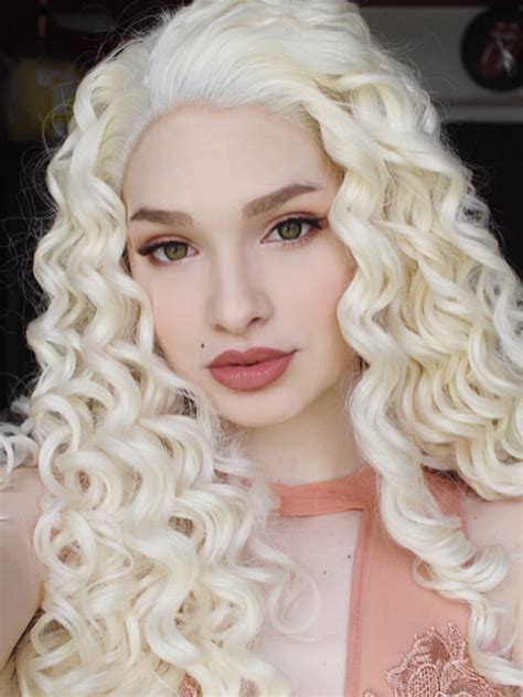 24 Pale Golden Blonde Curly Wig Long Synthetic Wigs Edw293