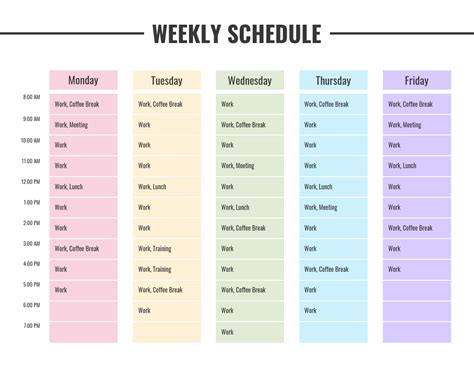 rainbow weekly schedule template