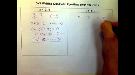 writing quadratic equations   rootsmov youtube