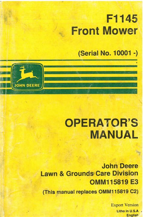 john deere front mower  operators manual original