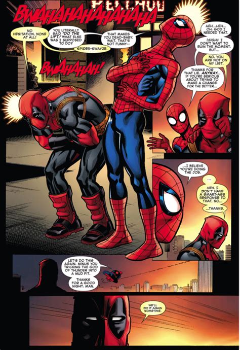 deadpool and spider man dancing on stage comicnewbies