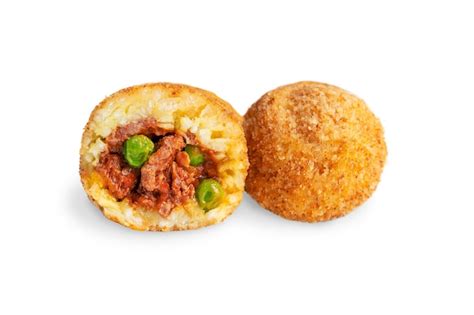 Premium Photo Two Arancini Italian Rice Balls Deep Fried And Stuffed