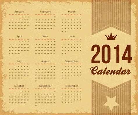 Vintage 2014 Brownie Calendar Template Vector Download