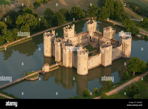 bodiam medieval castle aerial view east sussex england great stock