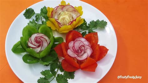 eye catching garnish  bell pepper  radish rose designs