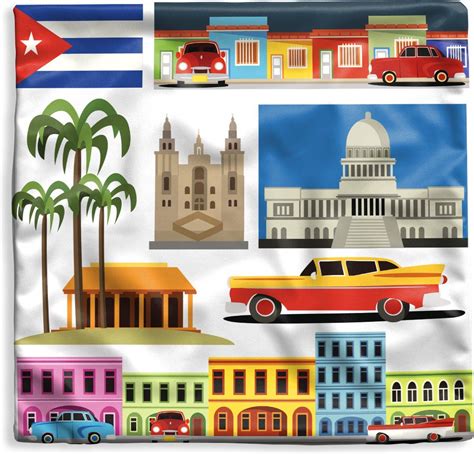 kussenhoes  cm een collage  het eiland cuba  een illustratie katoen polyester