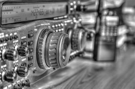 high frequency radio amateur transceiver in black and white stock image
