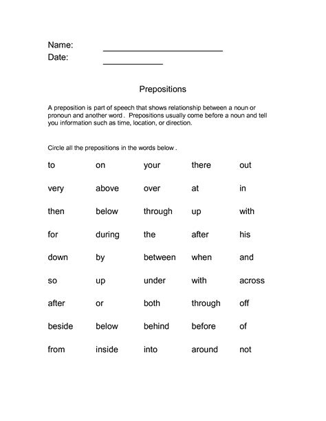 preposition worksheets prepositional phrase worksheet