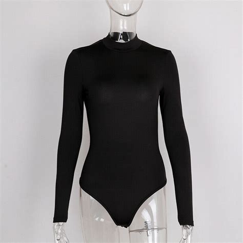 Sexy Women Bodysuits High Turtleneck Black Long Sleeve Backless