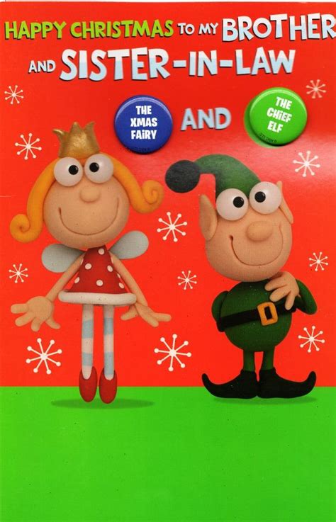 brother and sister in law fairy and elf christmas card with badges cards love kates