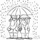 Cartoon Couple Umbrella Rain Outline Coloring Sharing Vector Leishman Ron Royalty sketch template