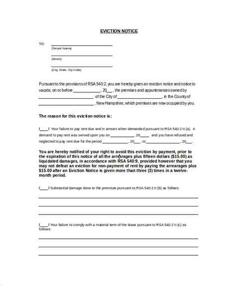 eviction notice template  blank notices  word    eviction